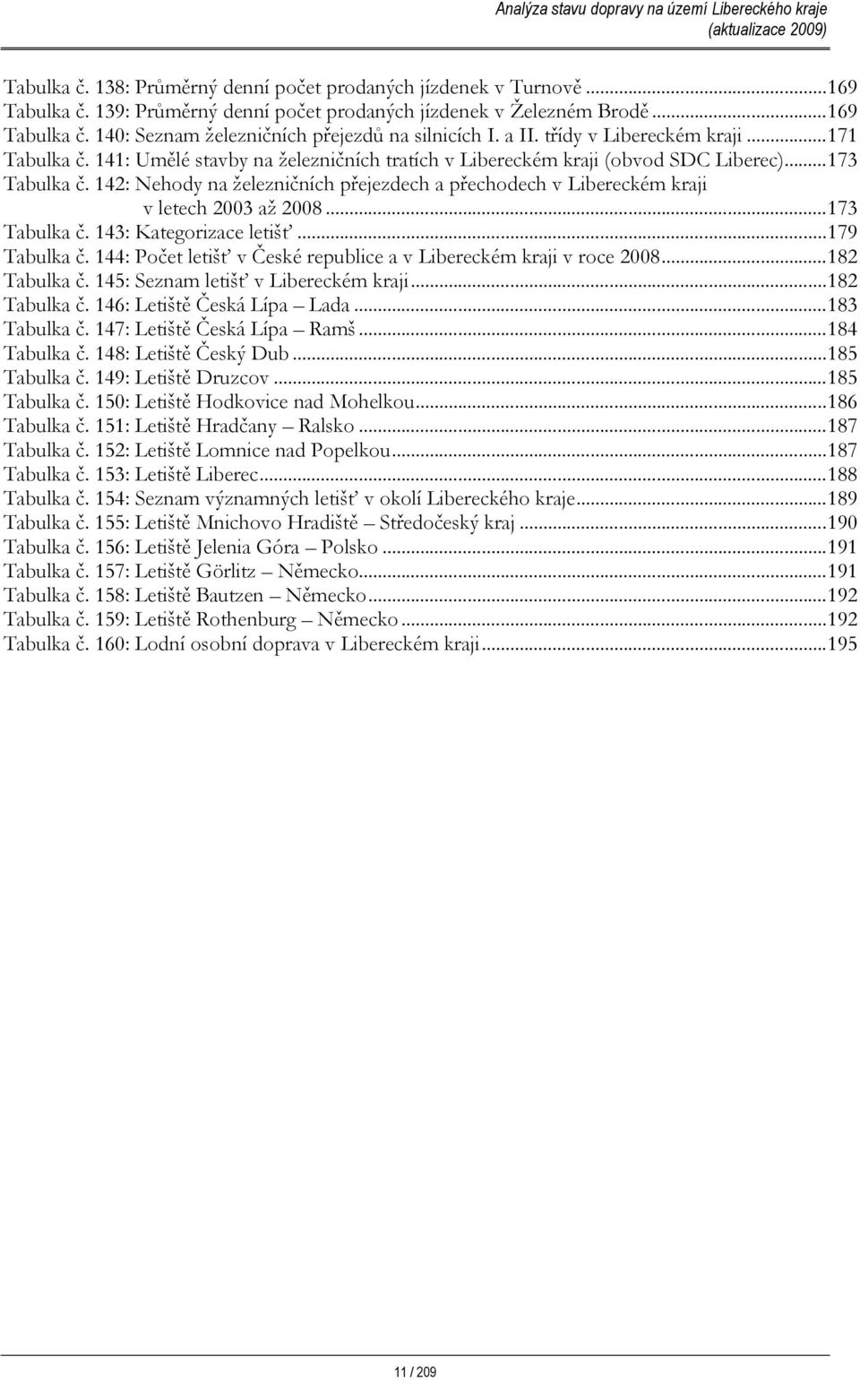 142: Nehody na železničních přejezdech a přechodech v Libereckém kraji v letech 2003 až 2008...173 Tabulka č. 143: Kategorizace letišť...179 Tabulka č.