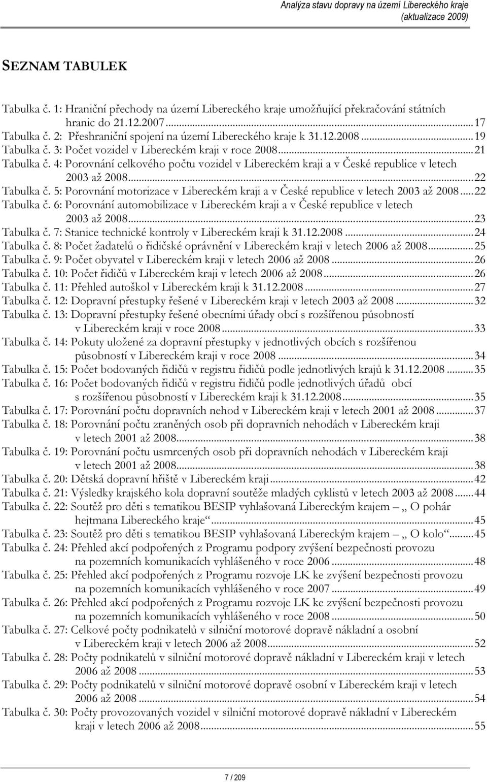 5: Porovnání motorizace v Libereckém kraji a v České republice v letech 2003 až 2008...22 Tabulka č. 6: Porovnání automobilizace v Libereckém kraji a v České republice v letech 2003 až 2008.