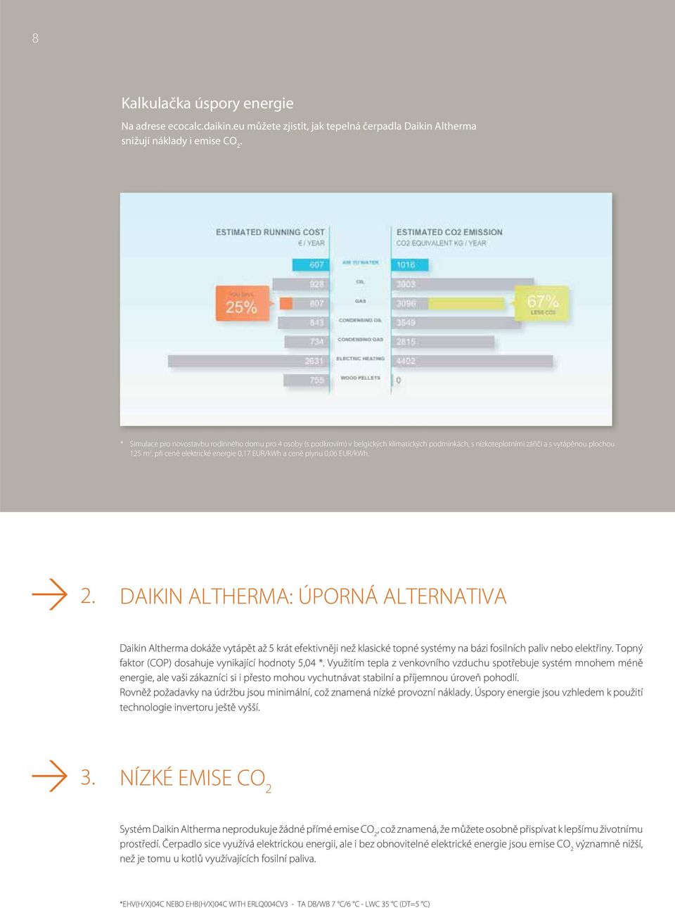 EUR/kWh a ceně plynu 0,06 EUR/kWh. 2. DAIKIN ALTHERMA: ÚPORNÁ ALTERNATIVA Daikin Altherma dokáže vytápět až 5 krát efektivněji než klasické topné systémy na bázi fosilních paliv nebo elektřiny.