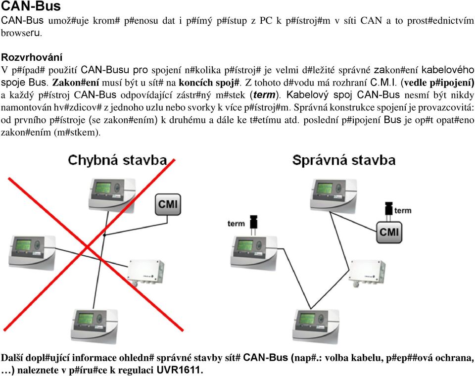 Z tohoto d#vodu má rozhraní C.M.I. (vedle p#ipojení) a každý p#ístroj CAN-Bus odpovídající zástr#ný m#stek (term).