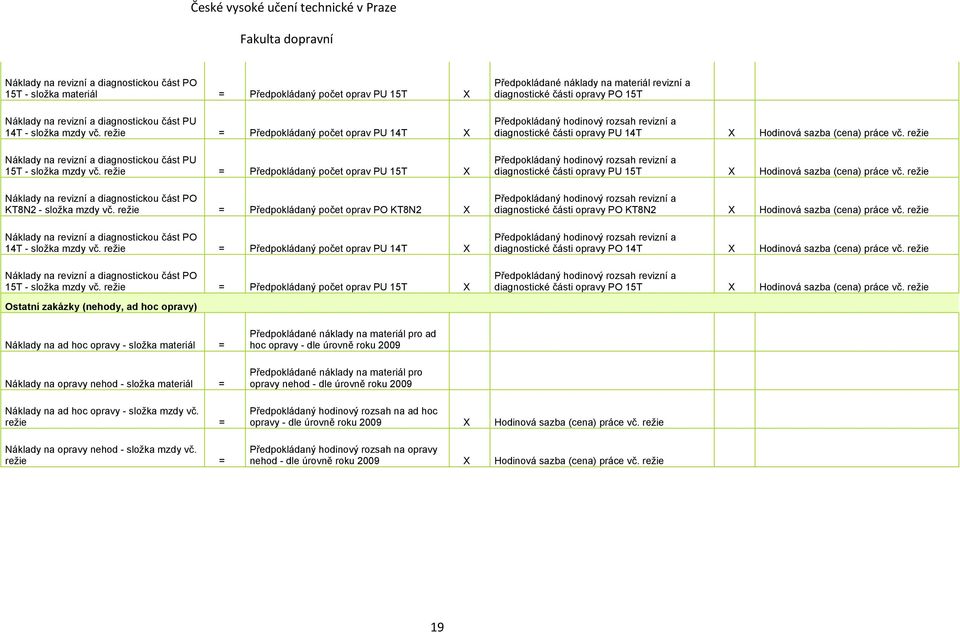 režie = Předpokládaný počet oprav PU 15T X Náklady na revizní a diagnostickou část PO KT8N2 - složka mzdy vč.