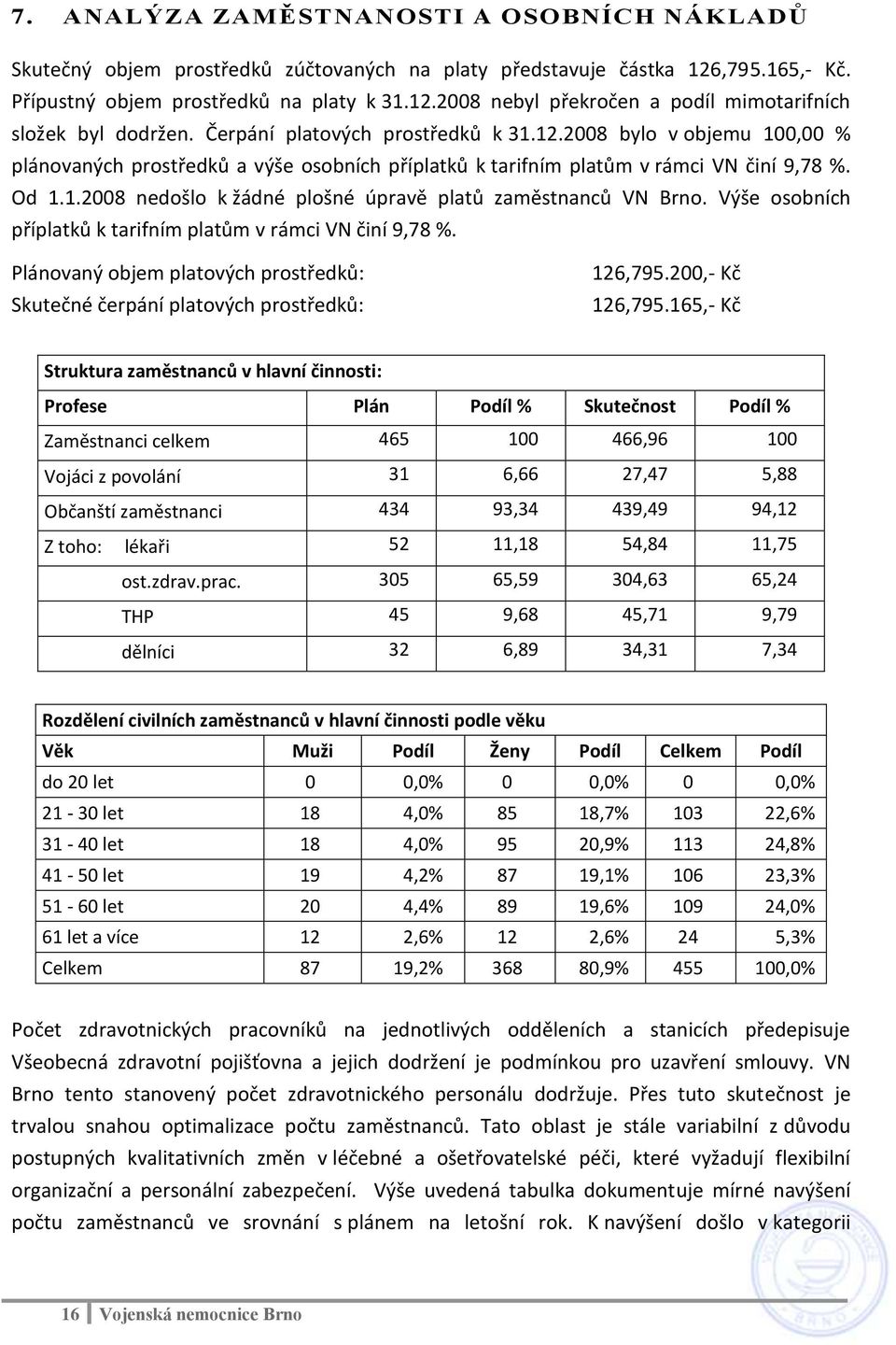 Výše osobních příplatků k tarifním platům v rámci VN činí 9,78 %. Plánovaný objem platových prostředků: Skutečné čerpání platových prostředků: 126,795.200,- Kč 126,795.