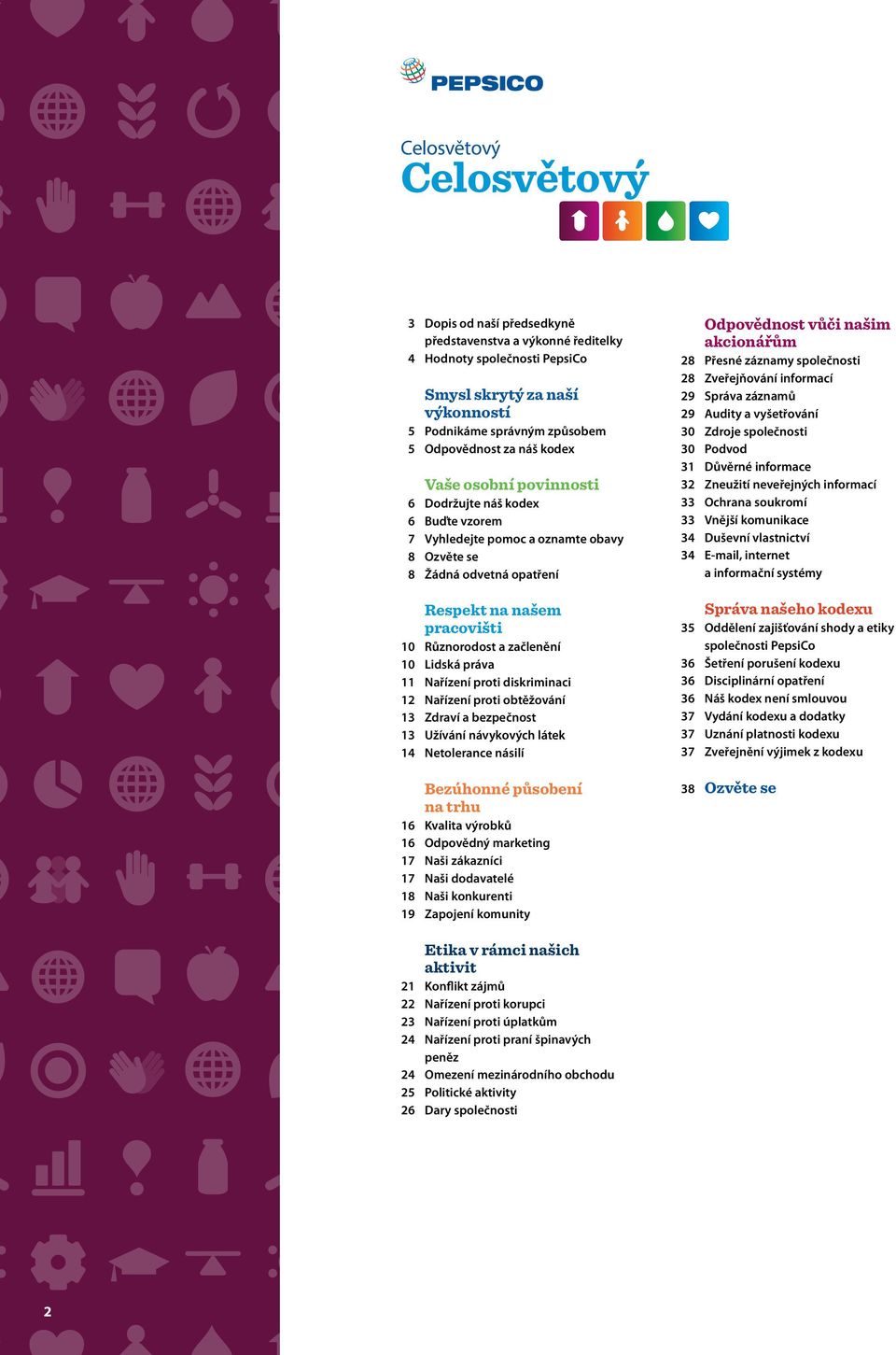 Lidská práva 11 Nařízení proti diskriminaci 12 Nařízení proti obtěžování 13 Zdraví a bezpečnost 13 Užívání návykových látek 14 Netolerance násilí Bezúhonné působení na trhu 16 Kvalita výrobků 16