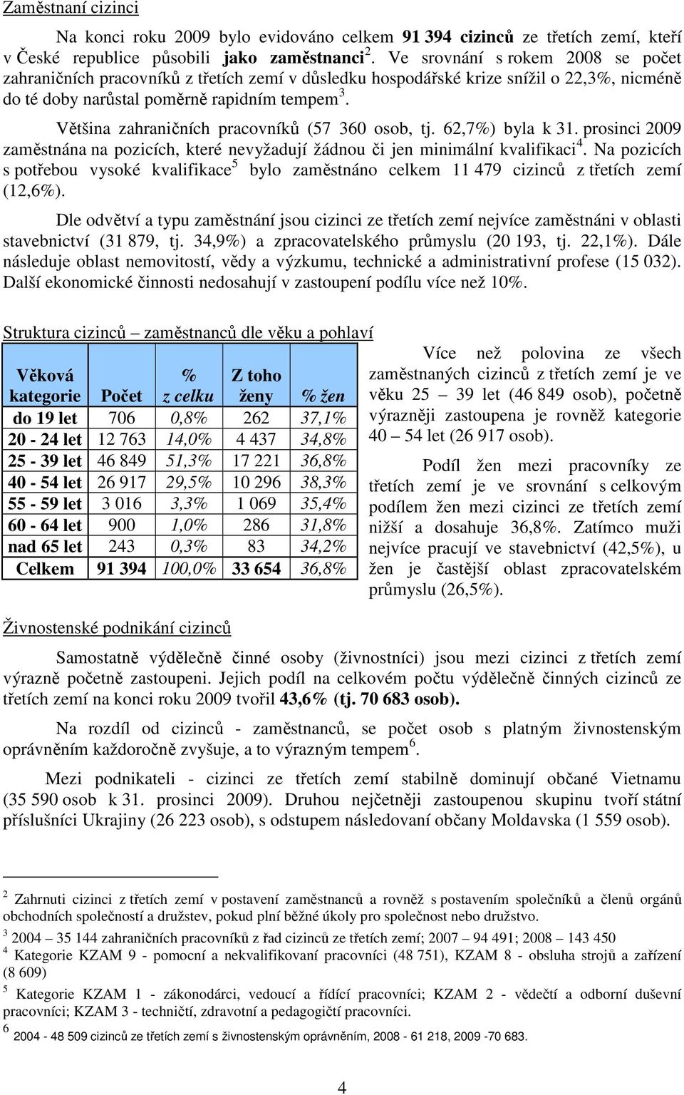 Většina zahraničních pracovníků (57 360 osob, tj. 62,7%) byla k 31. prosinci 2009 zaměstnána na pozicích, které nevyžadují žádnou či jen minimální kvalifikaci 4.