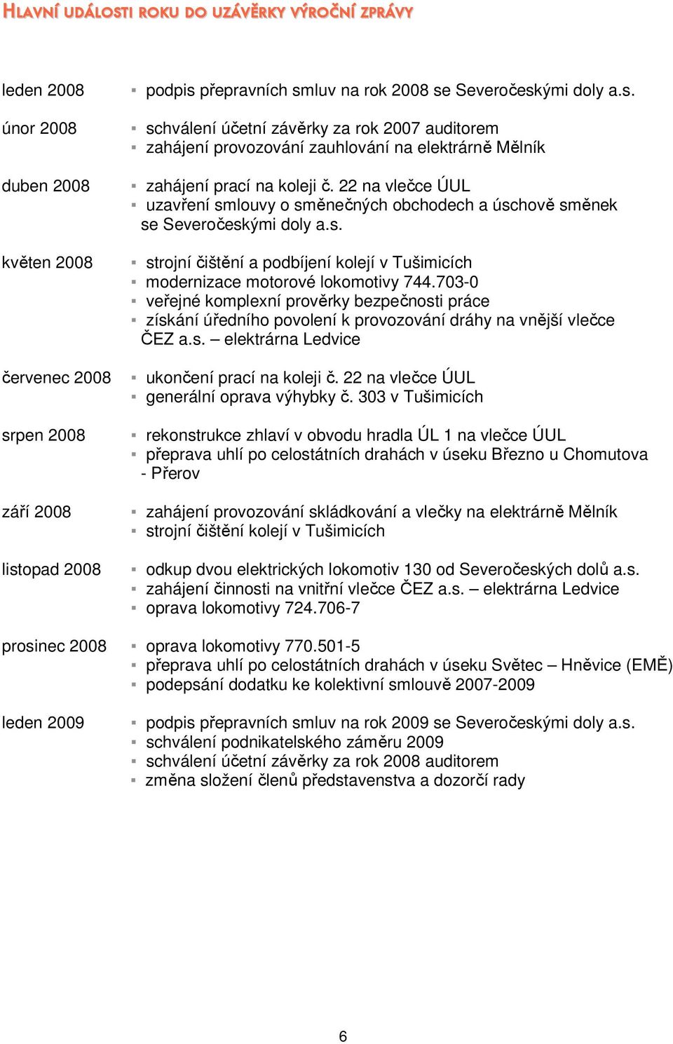 22 na vlečce ÚUL uzavření smlouvy o směnečných obchodech a úschově směnek se Severočeskými doly a.s. strojní čištění a podbíjení kolejí v Tušimicích modernizace motorové lokomotivy 744.