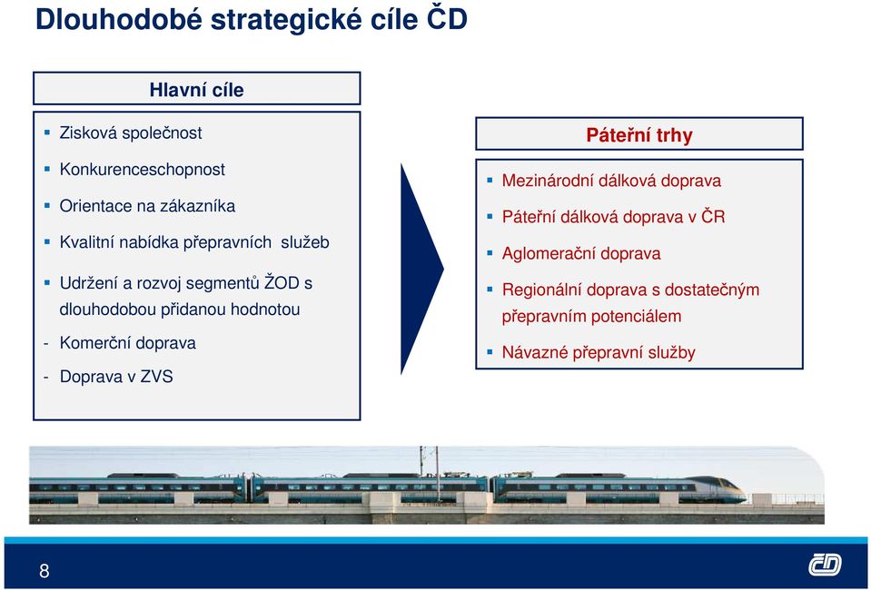 hodnotou - Komerční doprava - Doprava v ZVS Páteřní trhy Mezinárodní dálková doprava Páteřní dálková