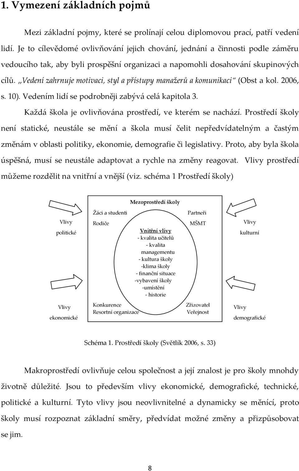 Vedení zahrnuje motivaci, styl a přístupy manažerů a komunikaci (Obst a kol. 2006, s. 10). Vedením lidí se podrobněji zabýv{ cel{ kapitola 3.