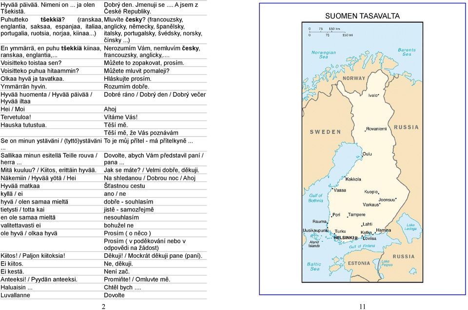 ..) En ymmärrä, en puhu tšekkiä kiinaa, Nerozumím Vám, nemluvím česky, ranskaa, englantia,... francouzsky, anglicky,... Voisitteko toistaa sen? Můžete to zopakovat, prosím. Voisitteko puhua hitaammin?