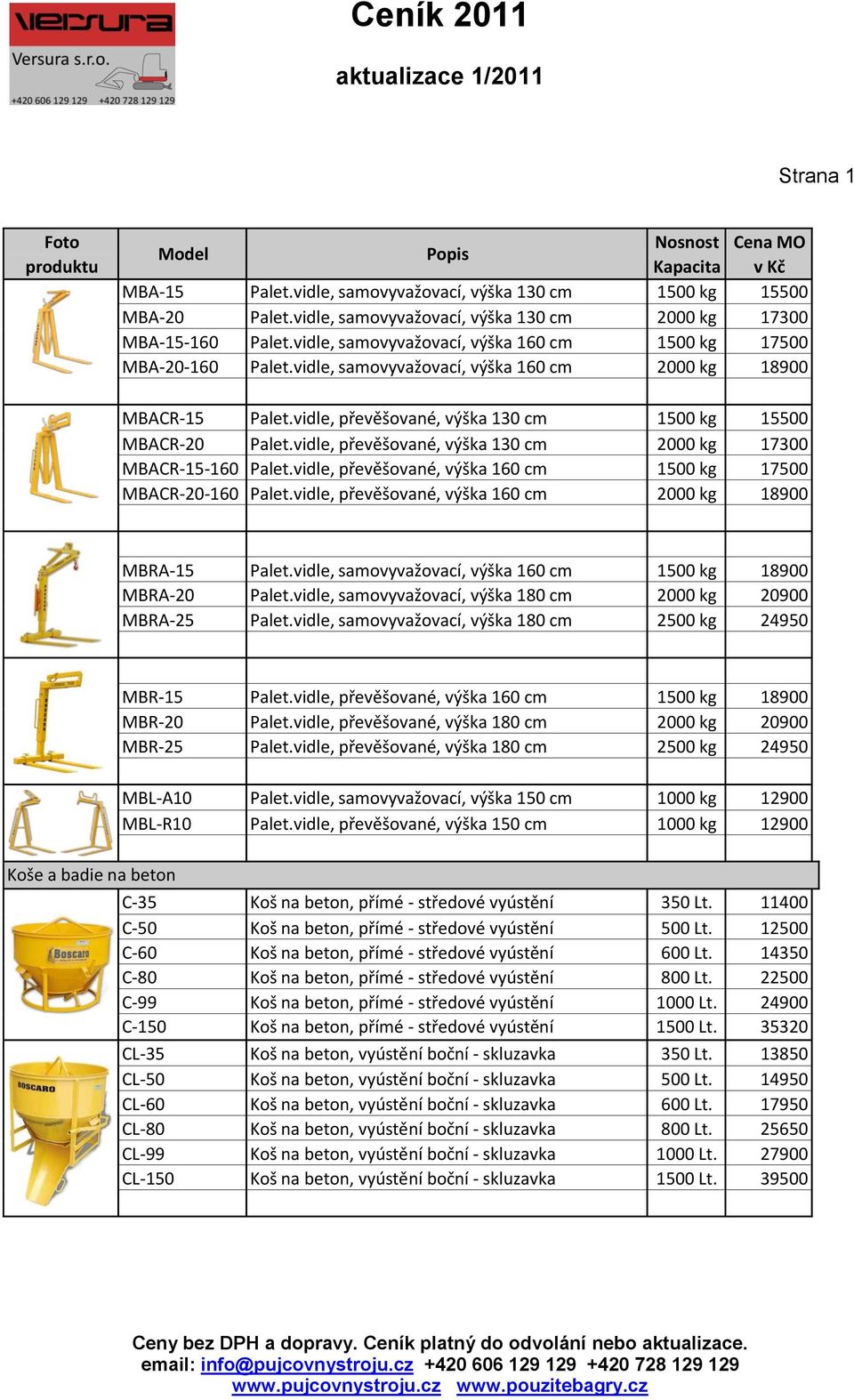 vidle, převěšované, výška 130 cm 2000 kg 17300 MBACR-15-160 Palet.vidle, převěšované, výška 160 cm 1500 kg 17500 MBACR-20-160 Palet.vidle, převěšované, výška 160 cm 2000 kg 18900 MBRA-15 Palet.