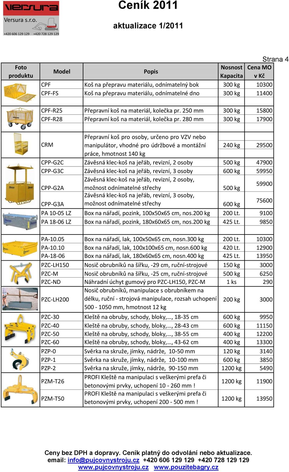 280 mm 300 kg 17900 CRM Přepravní koš pro osoby, určeno pro VZV nebo manipulátor, vhodné pro údržbové a montážní 240 kg 29500 práce, hmotnost 140 kg CPP-G2C Závěsná klec-koš na jeřáb, revizní, 2