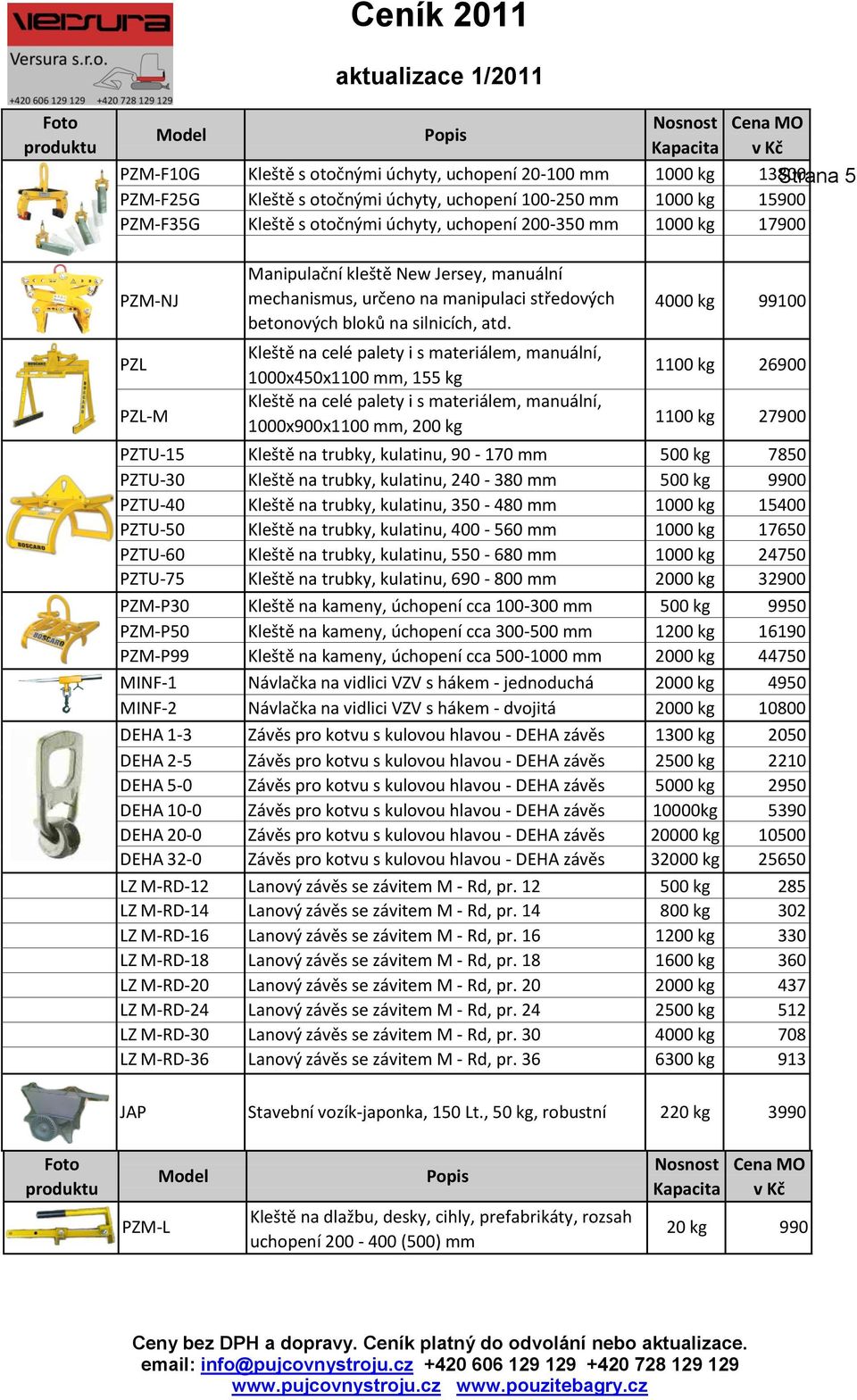 Kleště na celé palety i s materiálem, manuální, 1000x450x1100 mm, 155 kg Kleště na celé palety i s materiálem, manuální, 1000x900x1100 mm, 200 kg 4000 kg 99100 1100 kg 26900 1100 kg 27900 PZTU-15