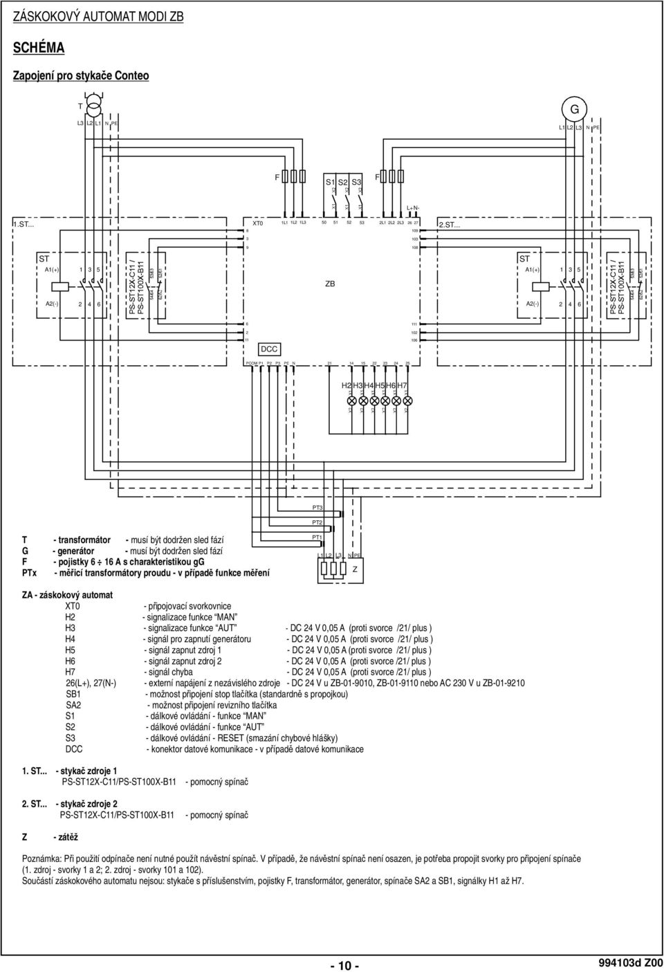 .. 3 103 9 108 ST A1(+) 1 3 5 ST A1(+) 1 3 5 ZB A2(-) 2 4 6 A2(-) 2 4 6 6 2 11 DCC 111 102 106 PCOM P1 P2 P3 PE N 21 14 15 22 23 24 25 H2 H3 H4 H5H6 H7 PT3 T - transformátor - musí být dodržen sled