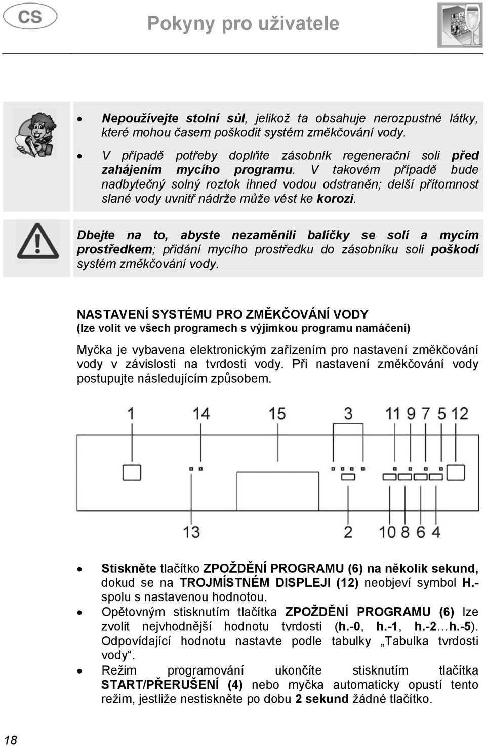 Dbejte na to, abyste nezaměnili balíčky se solí a mycím prostředkem; přidání mycího prostředku do zásobníku soli poškodí systém změkčování vody.