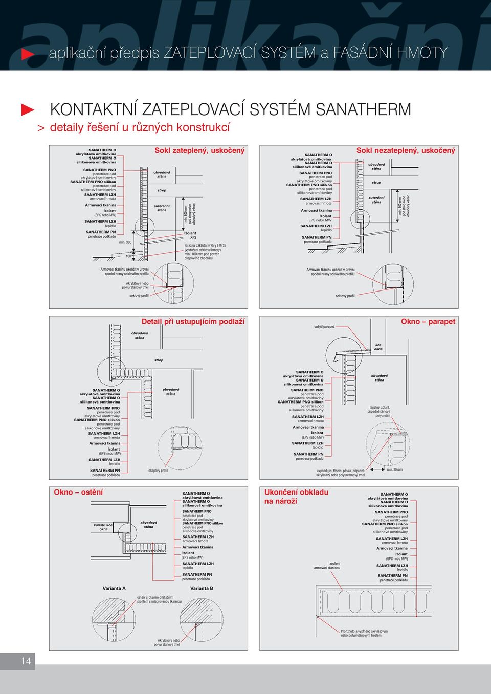 silikonové omítkoviny armovací hmota Sokl nezateplený, uskočený (EPS nebo MW) lepidlo EPS nebo MW lepidlo min. 300 100 zatažení základní vrstvy EMCS (vyztužení stěrkové hmoty) min.