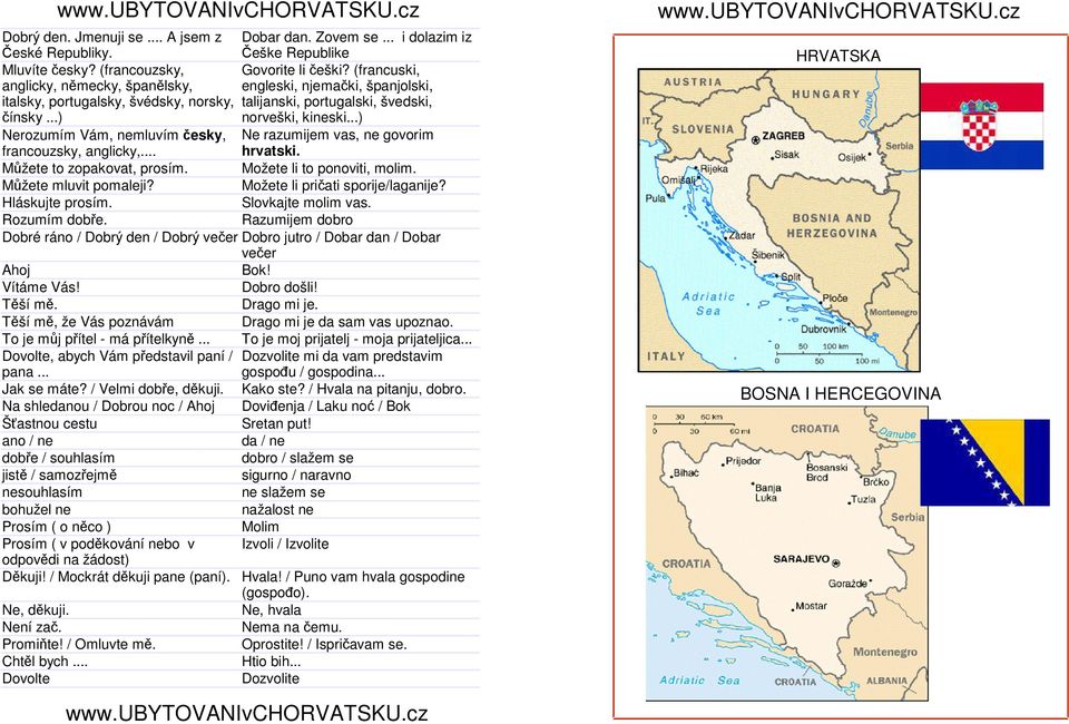 ..) Nerozumím Vám, nemluvím česky, francouzsky, anglicky,... Ne razumijem vas, ne govorim hrvatski. Můžete to zopakovat, prosím. Možete li to ponoviti, molim. Můžete mluvit pomaleji?