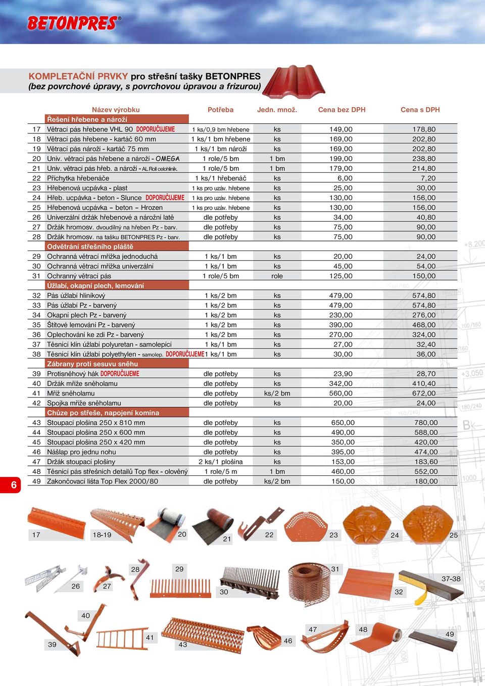 202,80 19 Větrací pás nároží - kartáč 75 mm 1 ks/1 bm nároží ks 169,00 202,80 20 Univ. větrací pás hřebene a nároží - Omega 1 role/5 bm 1 bm 199,00 238,80 21 Univ. větrací pás hřeb. a nároží - AL Roll celohliník.