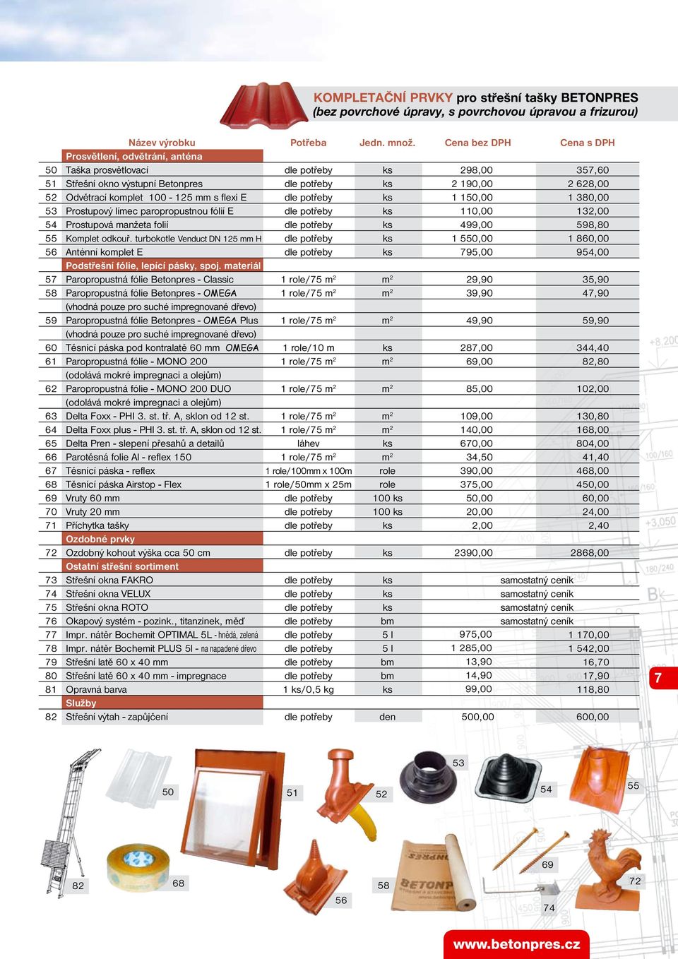 100-125 mm s flexi E dle potřeby ks 1 150,00 1 380,00 53 Prostupový límec paropropustnou fólií E dle potřeby ks 110,00 132,00 54 Prostupová manžeta folií dle potřeby ks 499,00 598,80 55 Komplet