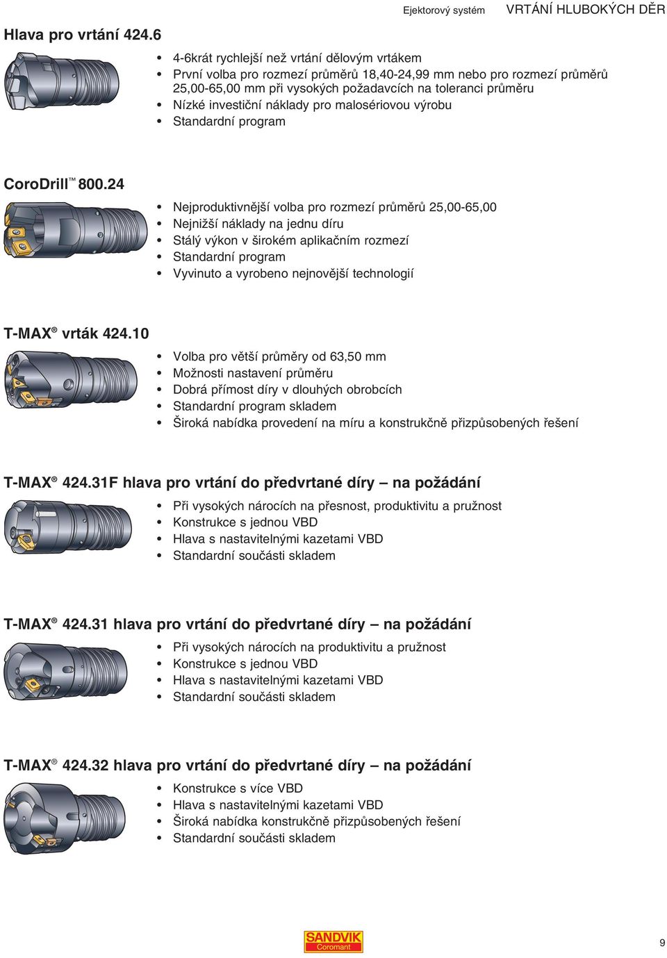 toleranci prùmìru Nízké investièní náklady pro malosériovou v robu Standardní program CoroDrill 800.