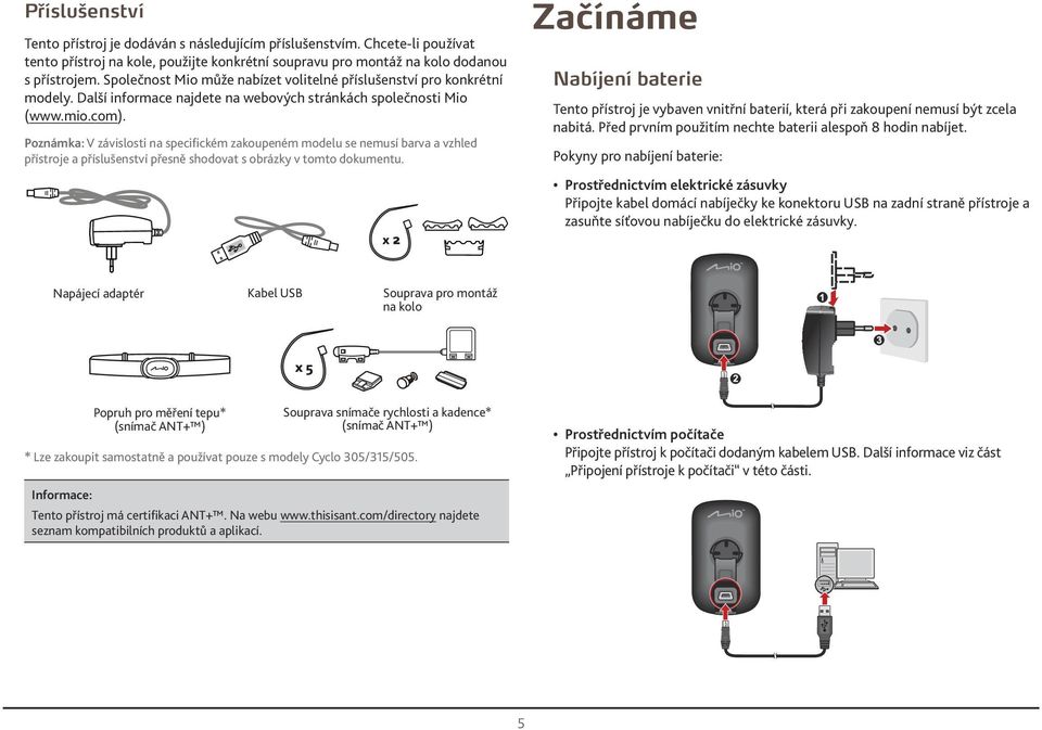 Poznámka: V závislosti na specifickém zakoupeném modelu se nemusí barva a vzhled přístroje a příslušenství přesně shodovat s obrázky v tomto dokumentu.