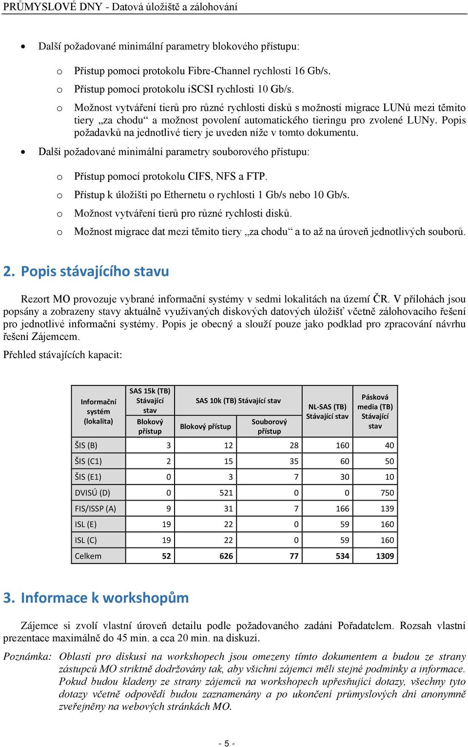 Ppis pžadavků na jedntlivé tiery je uveden níže v tmt dkumentu. Další pžadvané minimální parametry subrvéh přístupu: Přístup pmcí prtklu CIFS, NFS a FTP.