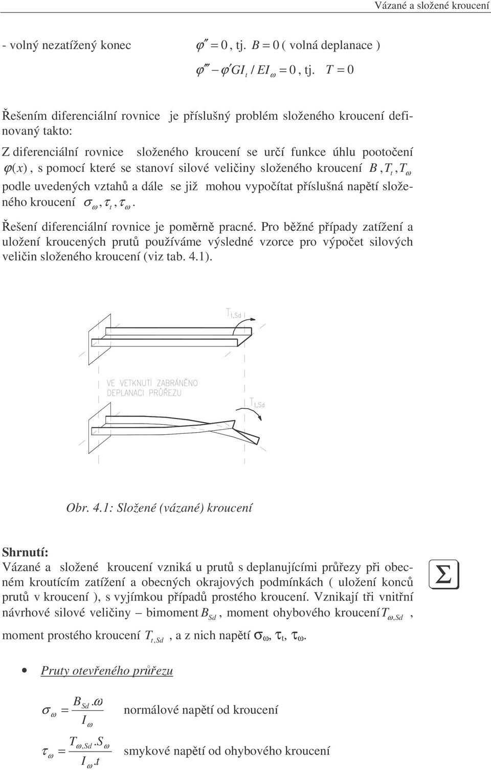 veliin složeného kroucení B, T,T podle uvedených vzah a dále se již mohou vpoía píslušná napí složeného kroucení σ,,. ešení diferenciální rovnice je pomrn pracné.