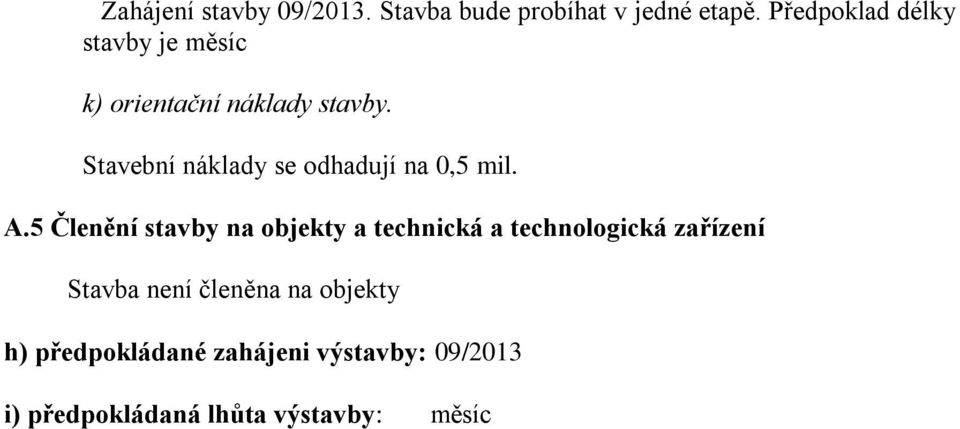 Stavební náklady se odhadují na 0,5 mil. A.