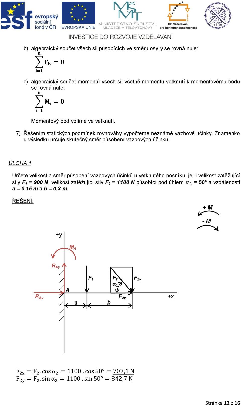 Znaménko u výsledku určuje skutečný směr působení vazbových účinků.