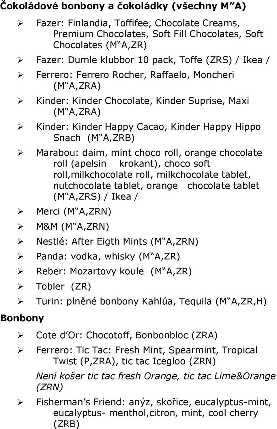 rll (apelsin krkant), chc sft rll,milkchclate rll, milkchclate tablet, nutchclate tablet, range chclate tablet (M A,ZRS) / Ikea / Merci (M A,ZRN) M&M (M A,ZRN) Nestlé: After Eigth Mints (M A,ZRN)