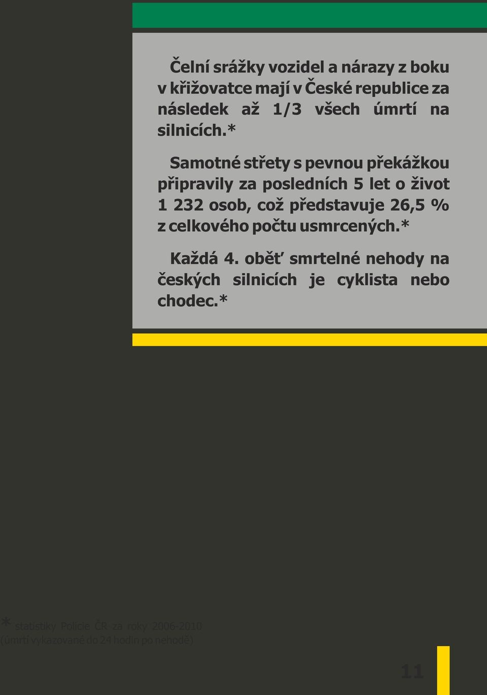 * Samotné střety s pevnou překážkou připravily za posledních 5 let o život 1 232 osob, což představuje