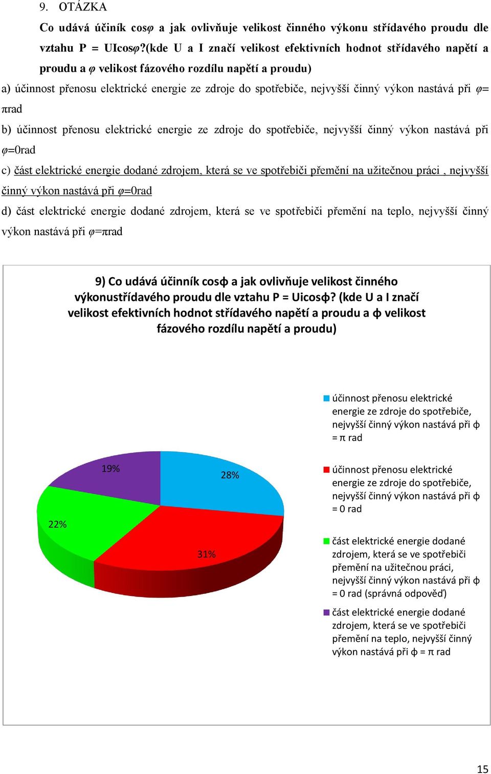 výkon nastává při φ= πrad b) účinnost přenosu elektrické energie ze zdroje do spotřebiče, nejvyšší činný výkon nastává při φ=0rad c) část elektrické energie dodané zdrojem, která se ve spotřebiči