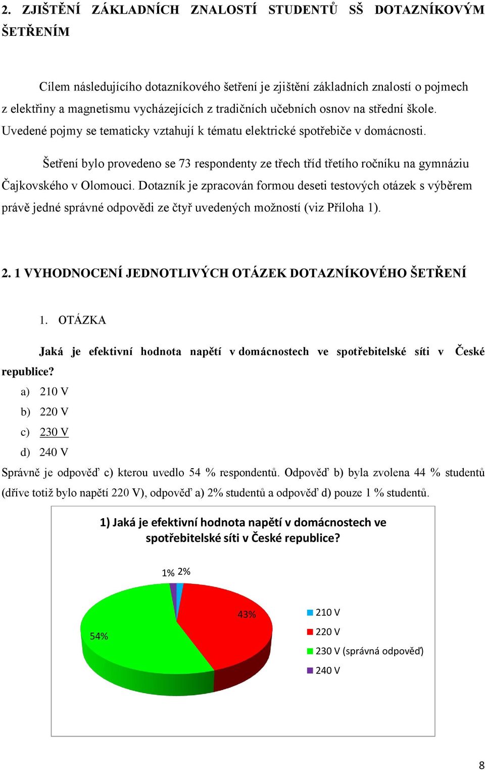 Šetření bylo provedeno se 73 respondenty ze třech tříd třetího ročníku na gymnáziu Čajkovského v Olomouci.