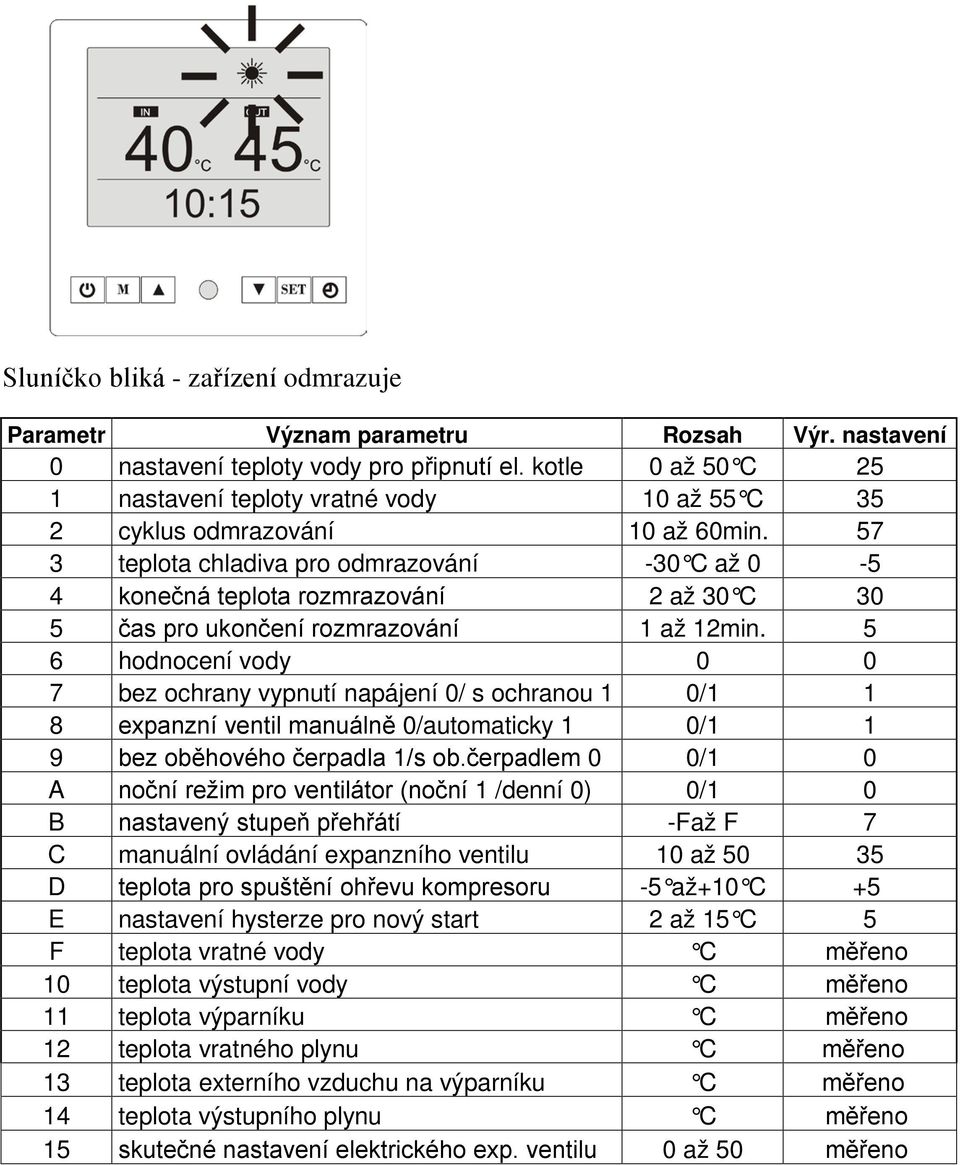 57 3 teplota chladiva pro odmrazování -30 C až 0-5 4 konečná teplota rozmrazování 2 až 30 C 30 5 čas pro ukončení rozmrazování 1 až 12min.