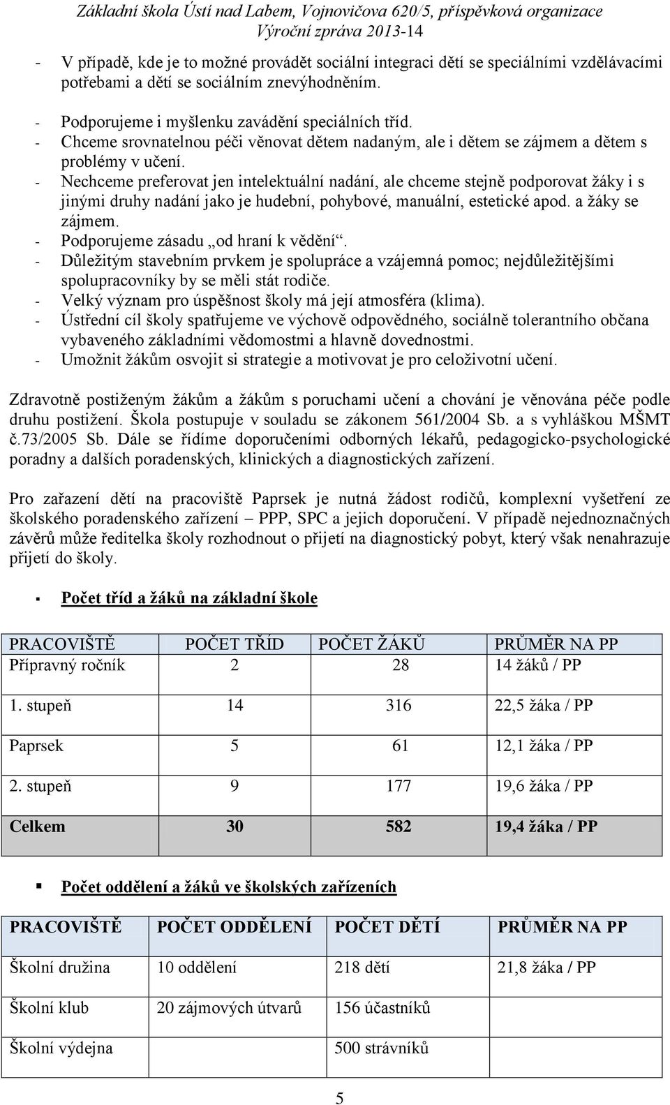 - Nechceme preferovat jen intelektuální nadání, ale chceme stejně podporovat žáky i s jinými druhy nadání jako je hudební, pohybové, manuální, estetické apod. a žáky se zájmem.