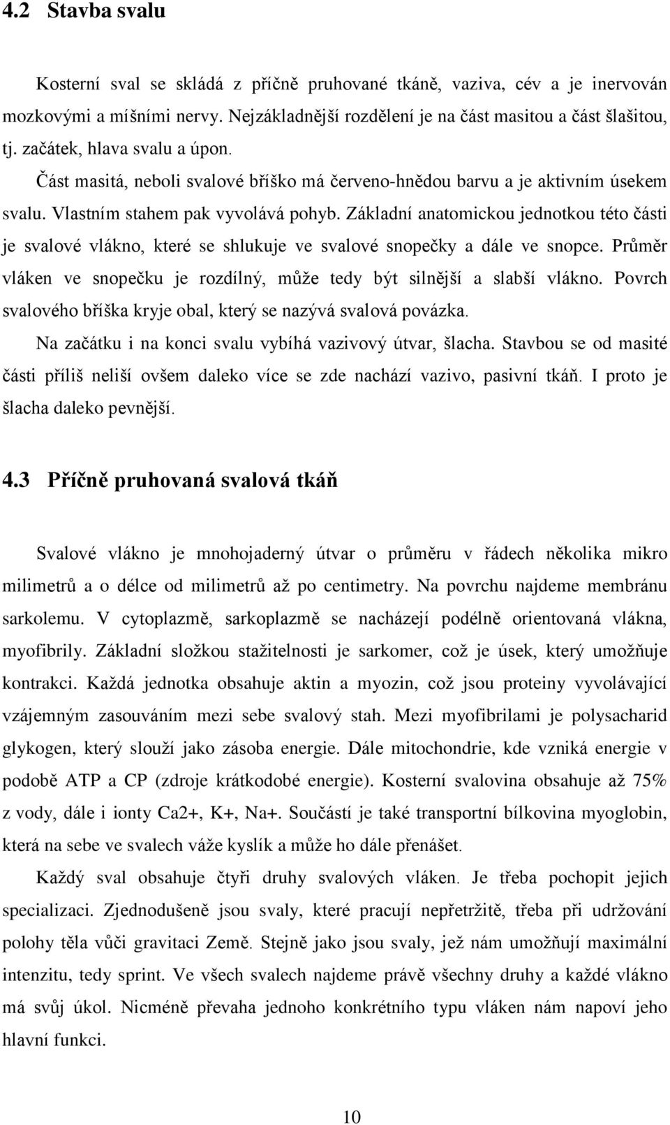 Základní anatomickou jednotkou této části je svalové vlákno, které se shlukuje ve svalové snopečky a dále ve snopce. Průměr vláken ve snopečku je rozdílný, může tedy být silnější a slabší vlákno.