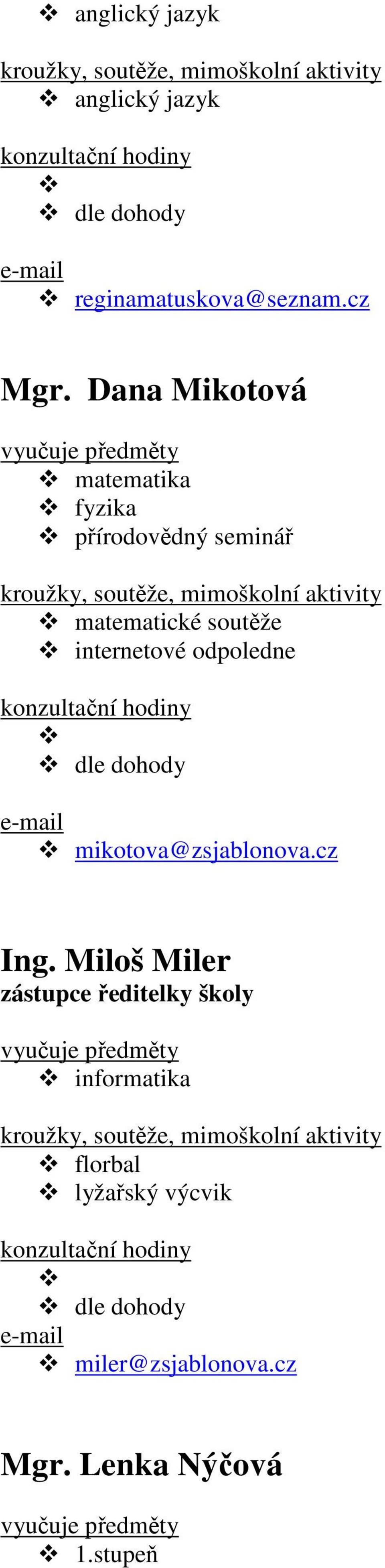 soutěže internetové odpoledne mikotova@zsjablonova.cz Ing.