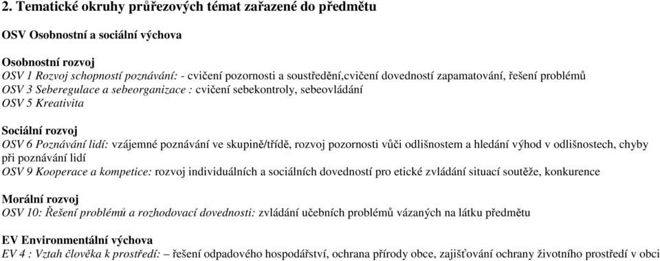 rozvoj pozornosti vůči odlišnostem a hledání výhod v odlišnostech, chyby při poznávání lidí OSV 9 Kooperace a kompetice: rozvoj individuálních a sociálních dovedností pro etické zvládání situací