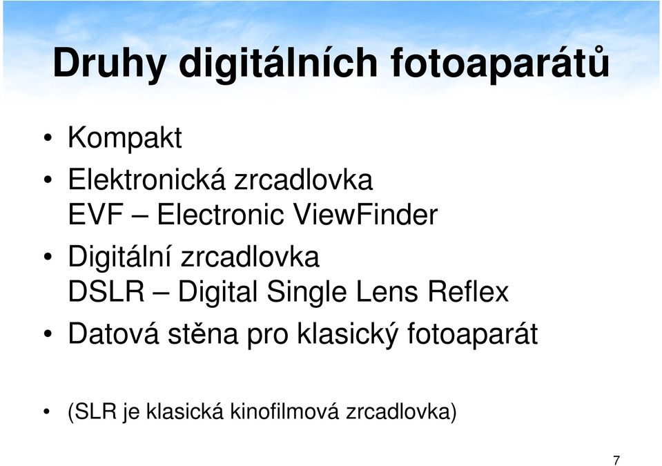 zrcadlovka DSLR Digital Single Lens Reflex Datová