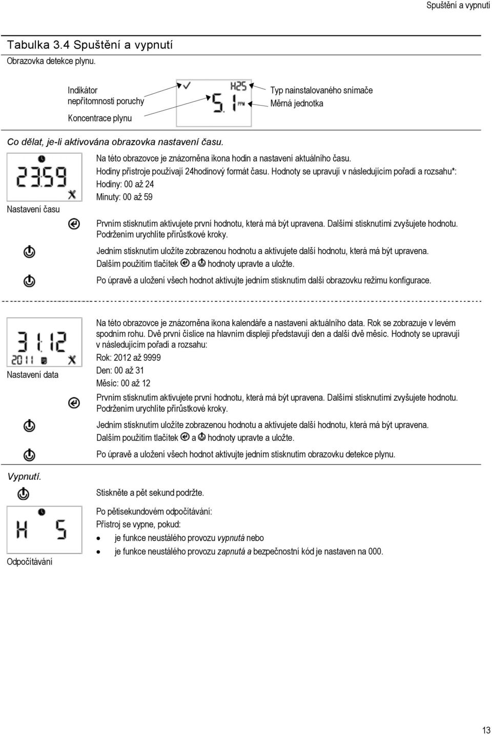 Nastavení času Na této obrazovce je znázorněna ikona hodin a nastavení aktuálního času. Hodiny přístroje používají 24hodinový formát času.