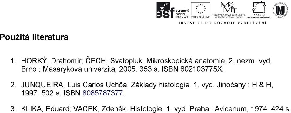 Základy histologie. 1. vyd. Jinočany : H & H, 1997. 502 s. ISBN 8085787377. 3.