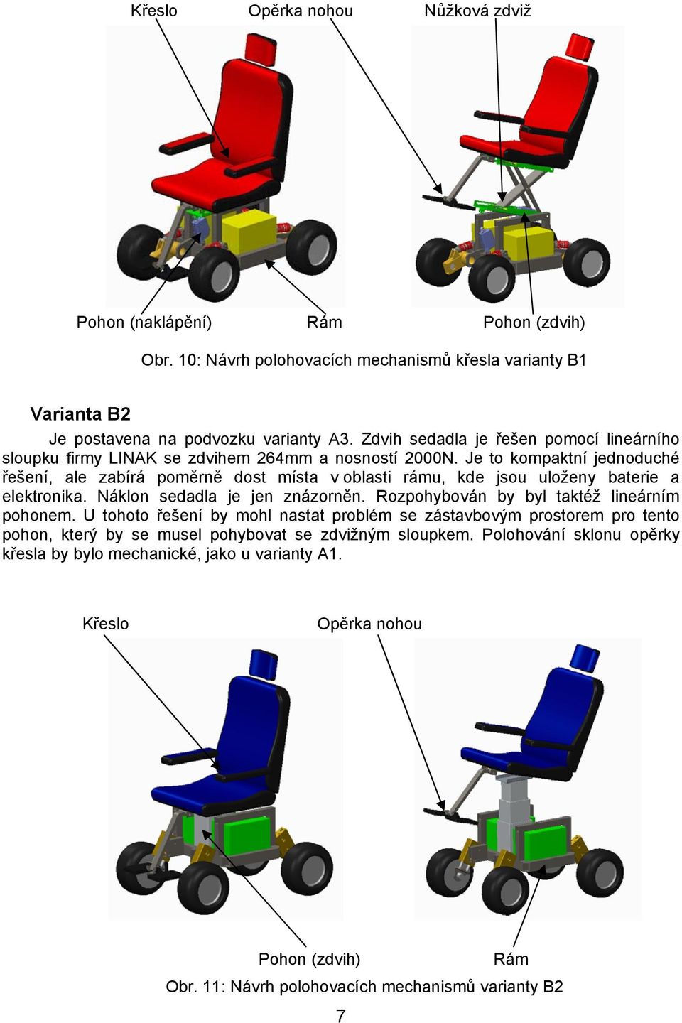 Je to kompaktní jednoduché řešení, ale zabírá poměrně dost místa v oblasti rámu, kde jsou uloženy baterie a elektronika. Náklon sedadla je jen znázorněn.