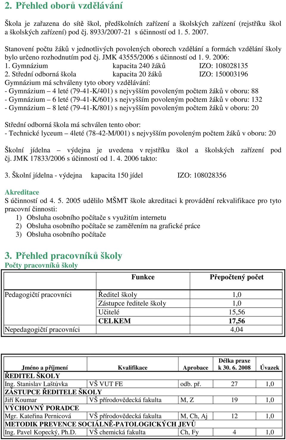 Gymnázium kapacita 240 žáků IZO: 108028135 2.