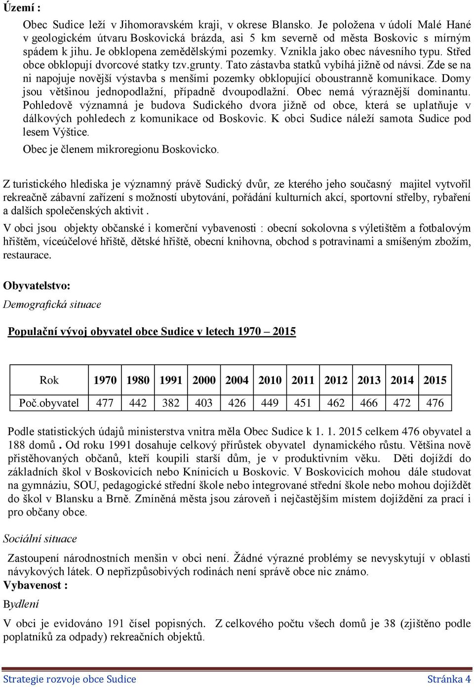 Zde se na ni napojuje novější výstavba s menšími pozemky obklopující oboustranně komunikace. Domy jsou většinou jednopodlažní, případně dvoupodlažní. Obec nemá výraznější dominantu.