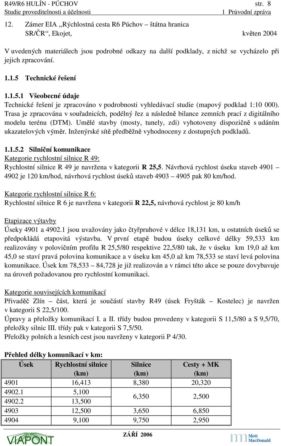 1.5 Technické řešení 1.1.5.1 Všeobecné údaje Technické řešení je zpracováno v podrobnosti vyhledávací studie (mapový podklad 1:10 000).