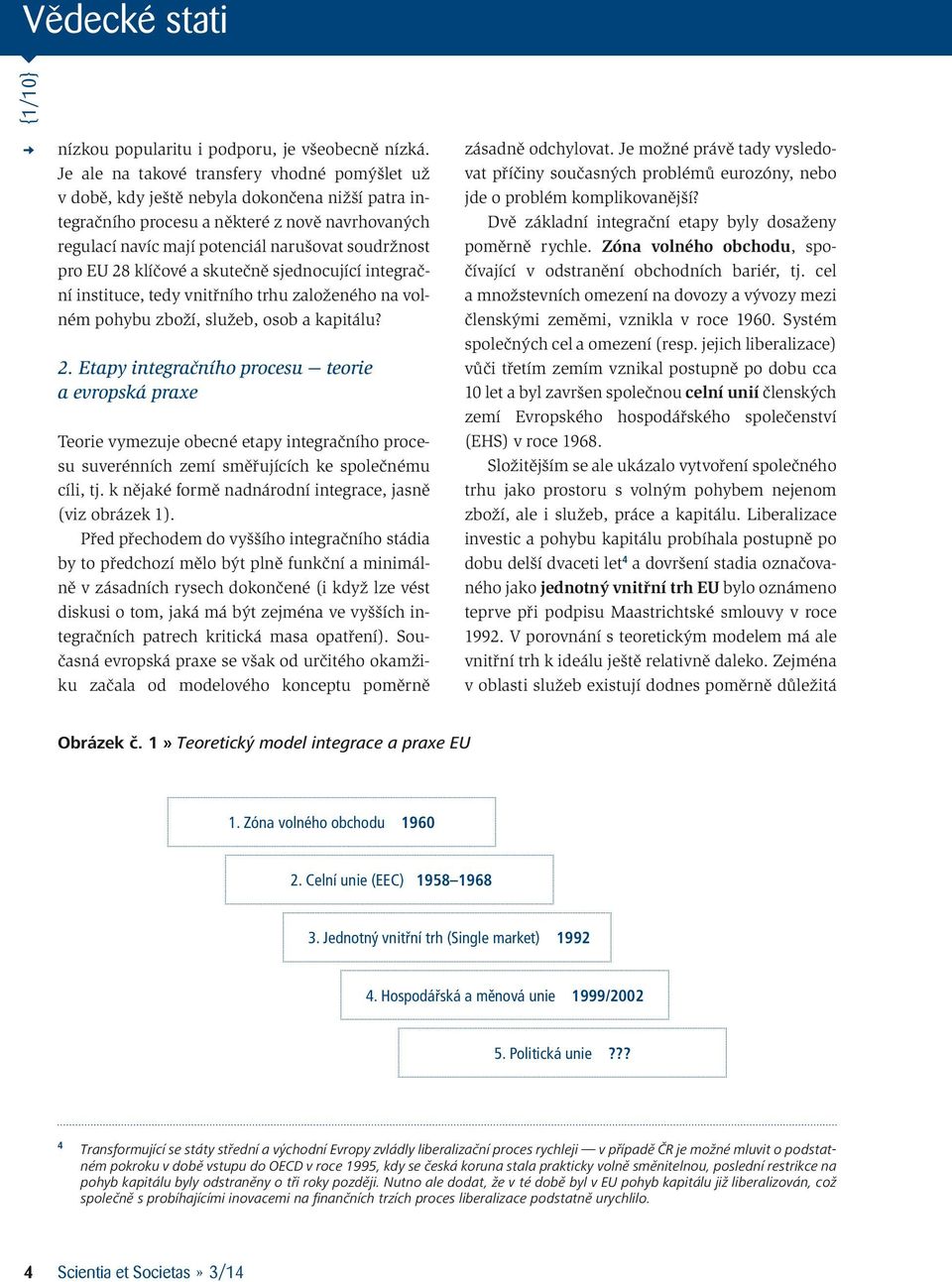 EU 28 klíčové a skutečně sjednocující integrační instituce, tedy vnitřního trhu založeného na volném pohybu zboží, služeb, osob a kapitálu? 2. Etapy integračního procesu teorie a evropská praxe Teorie vymezuje obecné etapy integračního procesu suverénních zemí směřujících ke společnému cíli, tj.