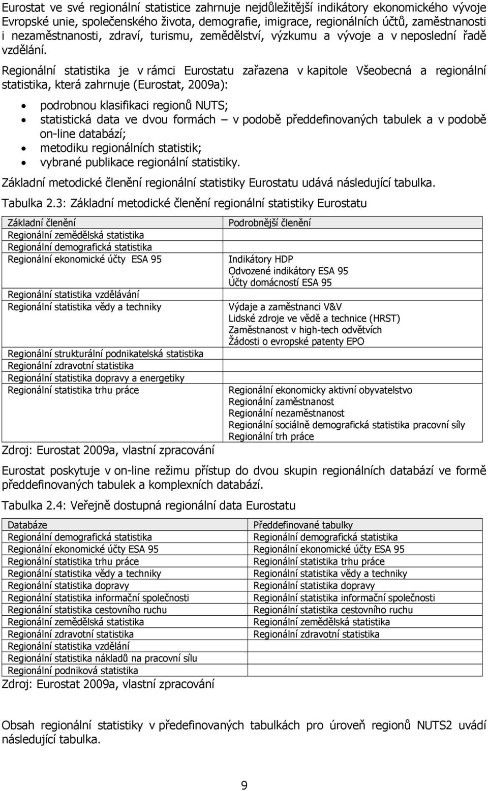 Regionální statistika je v rámci Eurostatu zařazena v kapitole Všeobecná a regionální statistika, která zahrnuje (Eurostat, 2009a): podrobnou klasifikaci regionů NUTS; statistická data ve dvou