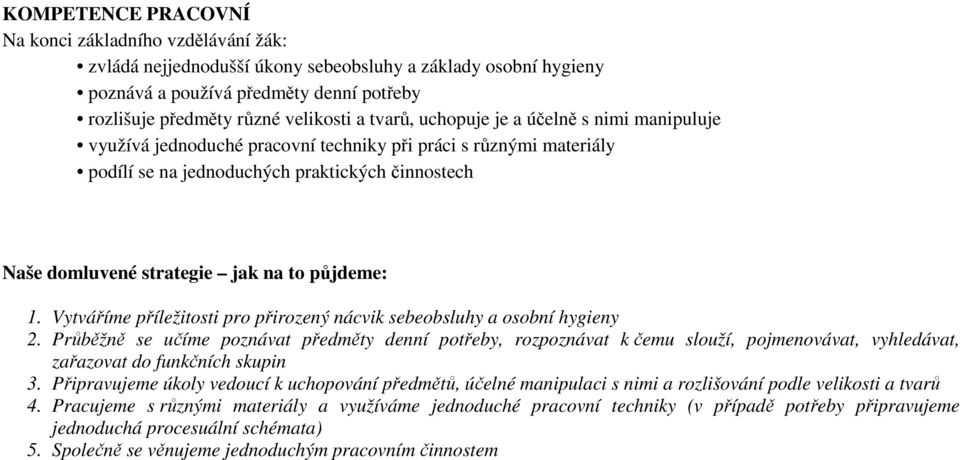 půjdeme: 1. Vytváříme příležitosti pro přirozený nácvik sebeobsluhy a osobní hygieny 2.