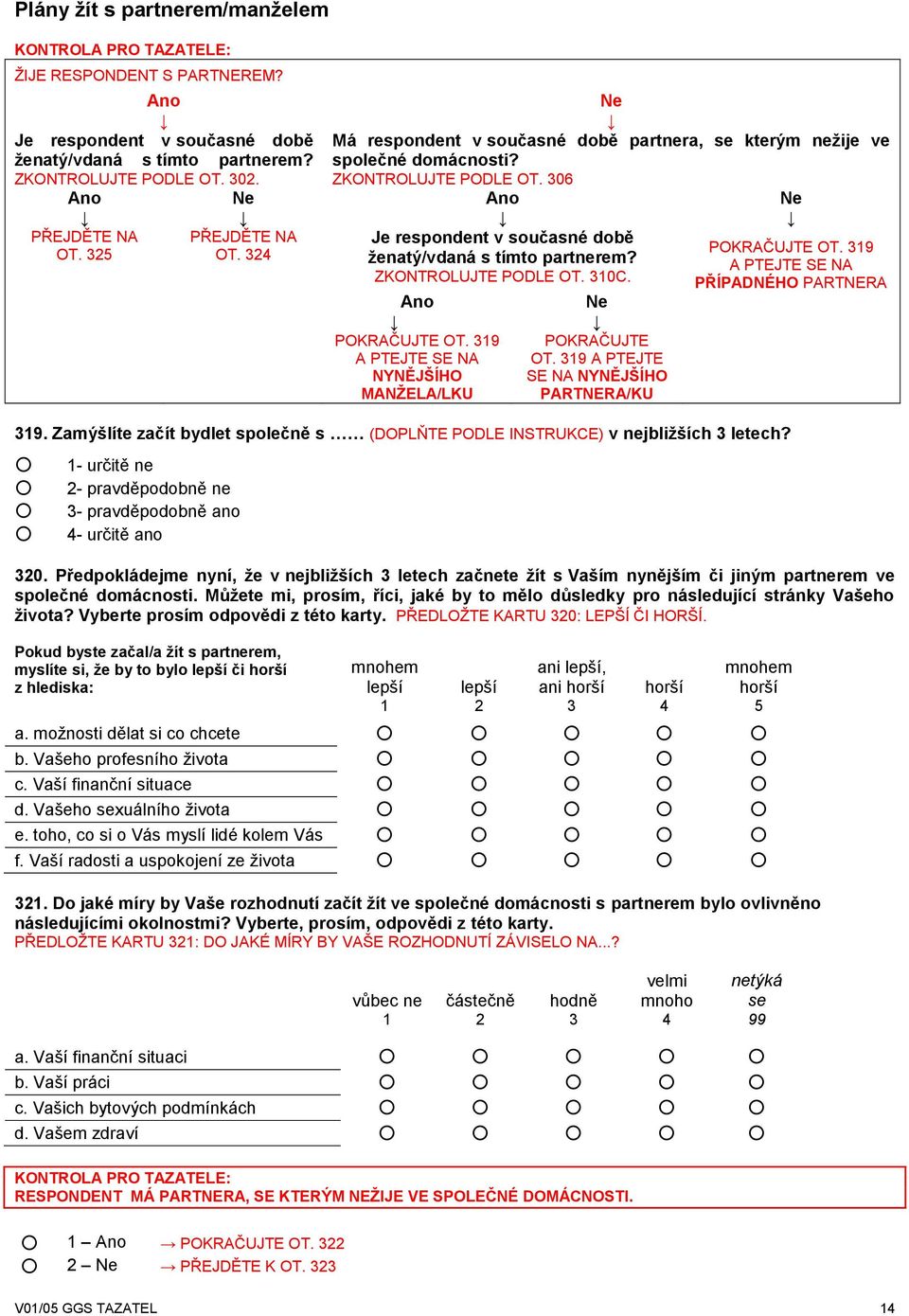 A PTEJTE SE NA ZKONTROLUJTE PODLE OT. 310C. PŘÍPADNÉHO PARTNERA Ano POKRAČUJTE OT. 319 A PTEJTE SE NA NYNĚJŠÍHO MANŢELA/LKU Ne POKRAČUJTE OT. 319 A PTEJTE SE NA NYNĚJŠÍHO PARTNERA/KU 319.