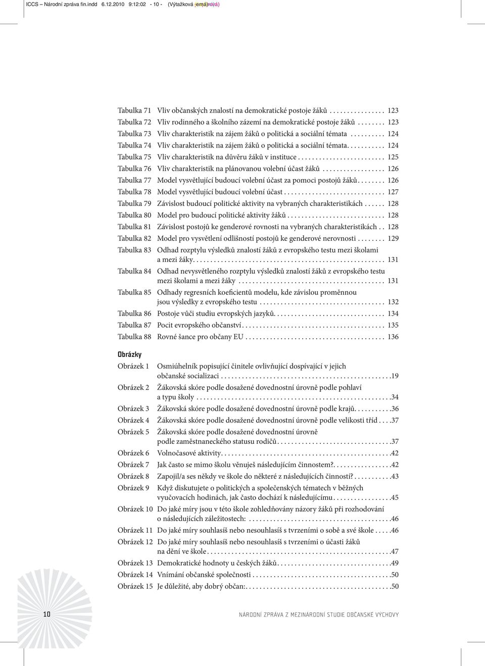 .......... 124 Tabulka 75 Vliv charakteristik na důvěru žáků v instituce......................... 125 Tabulka 76 Vliv charakteristik na plánovanou volební účast žáků.