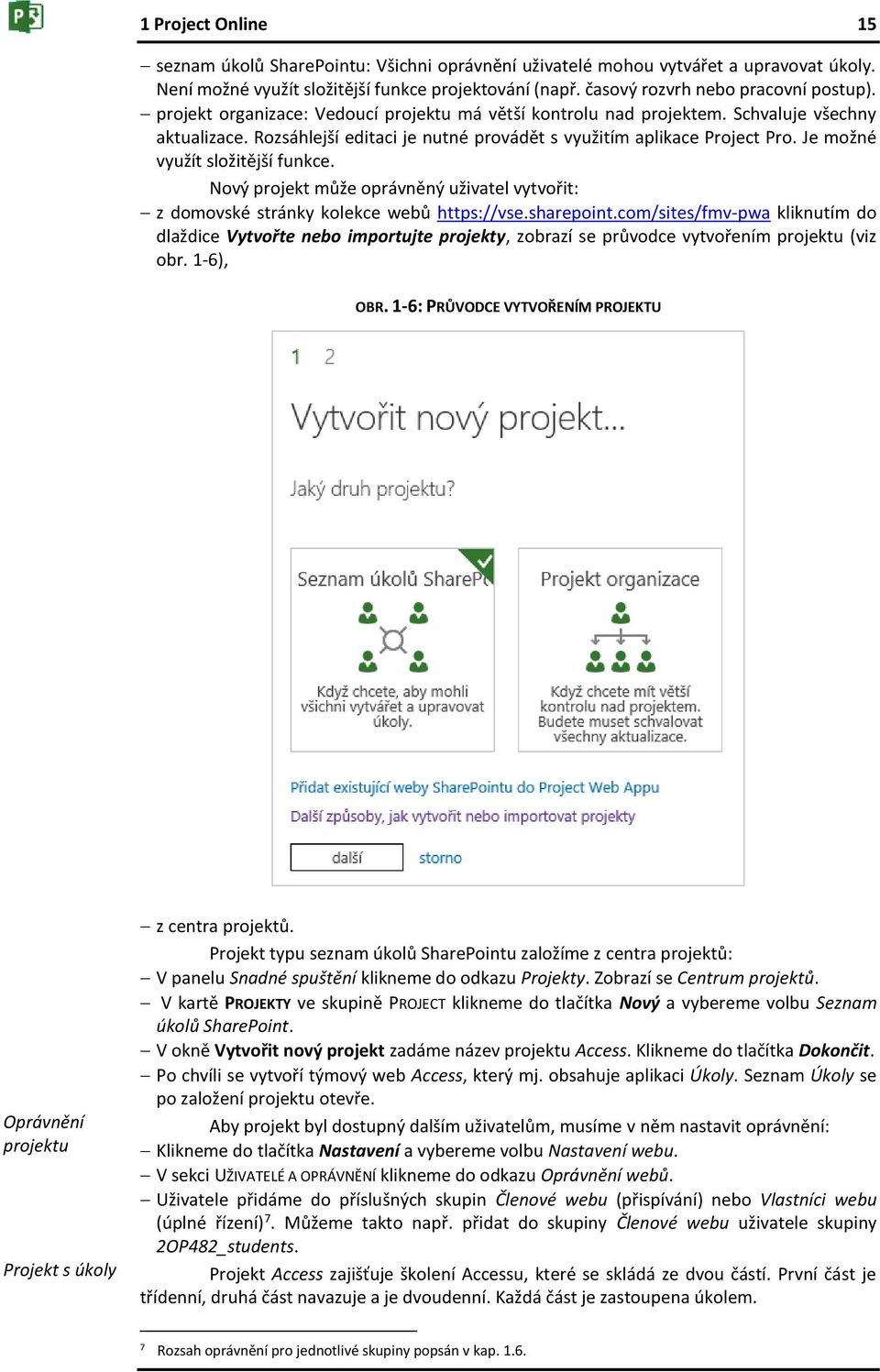 Je možné využít složitější funkce. Nový projekt může oprávněný uživatel vytvořit: z domovské stránky kolekce webů https://vse.sharepoint.