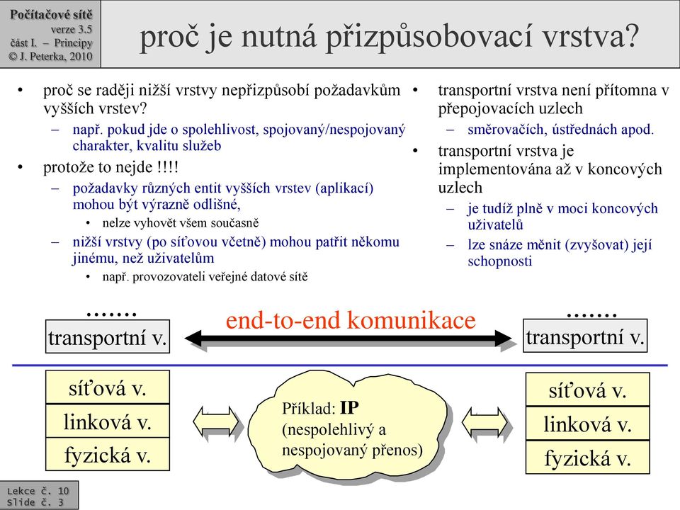 !!! požadavky různých entit vyšších vrstev (aplikací) mohou být výrazně odlišné, nelze vyhovět všem současně nižší vrstvy (po síťovou včetně) mohou patřit někomu jinému, než uživatelům např.